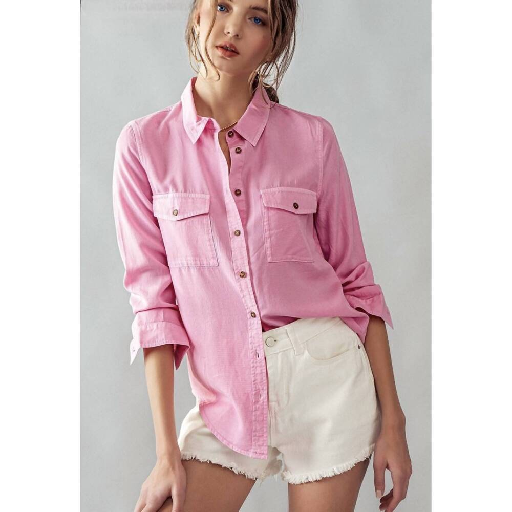 NEW TREND:NOTES women's chambray button down shirt in pink